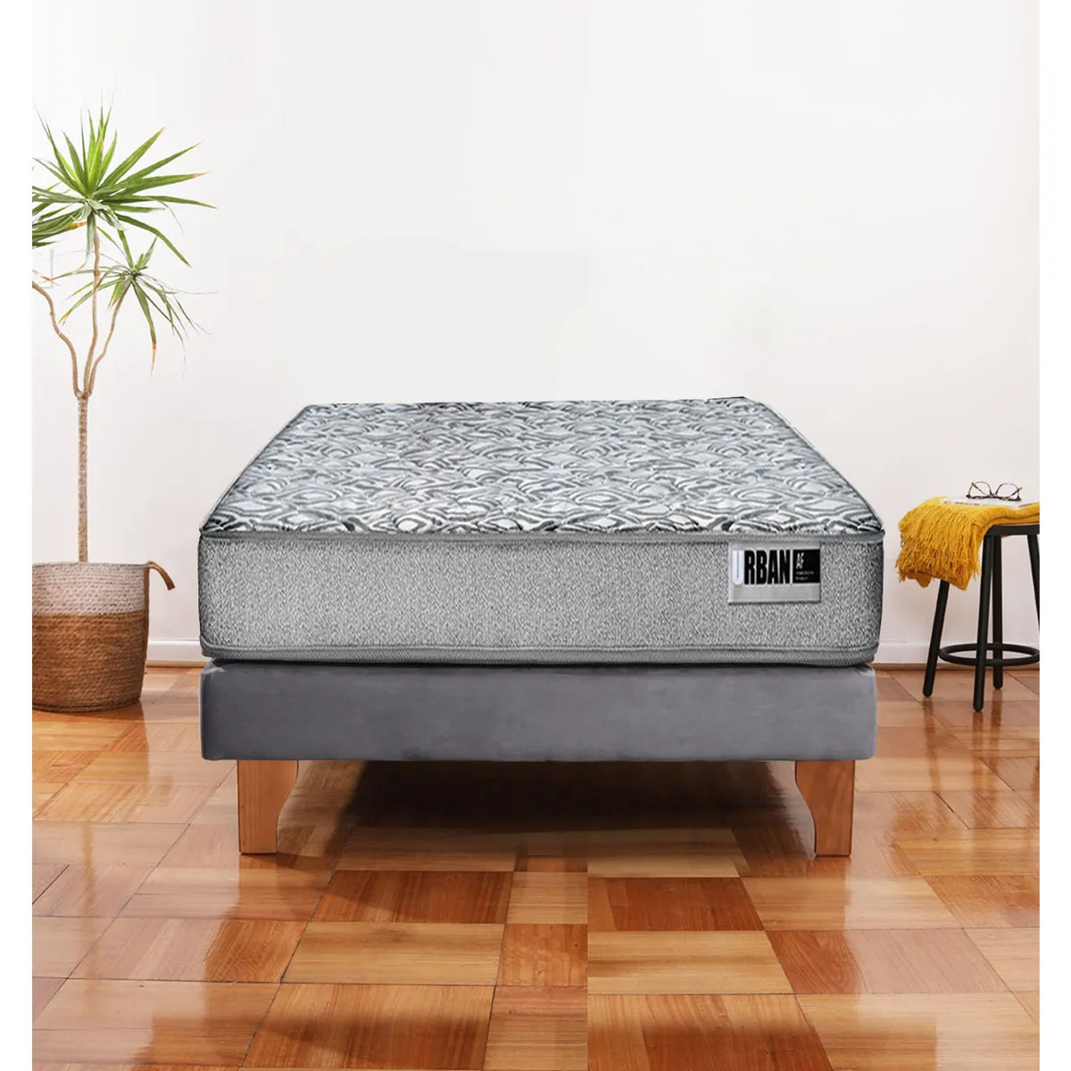 LATAM HOME - Cama Europea Cannon Zen Urban 1.5 Plaza Tela Gris x 190 cm