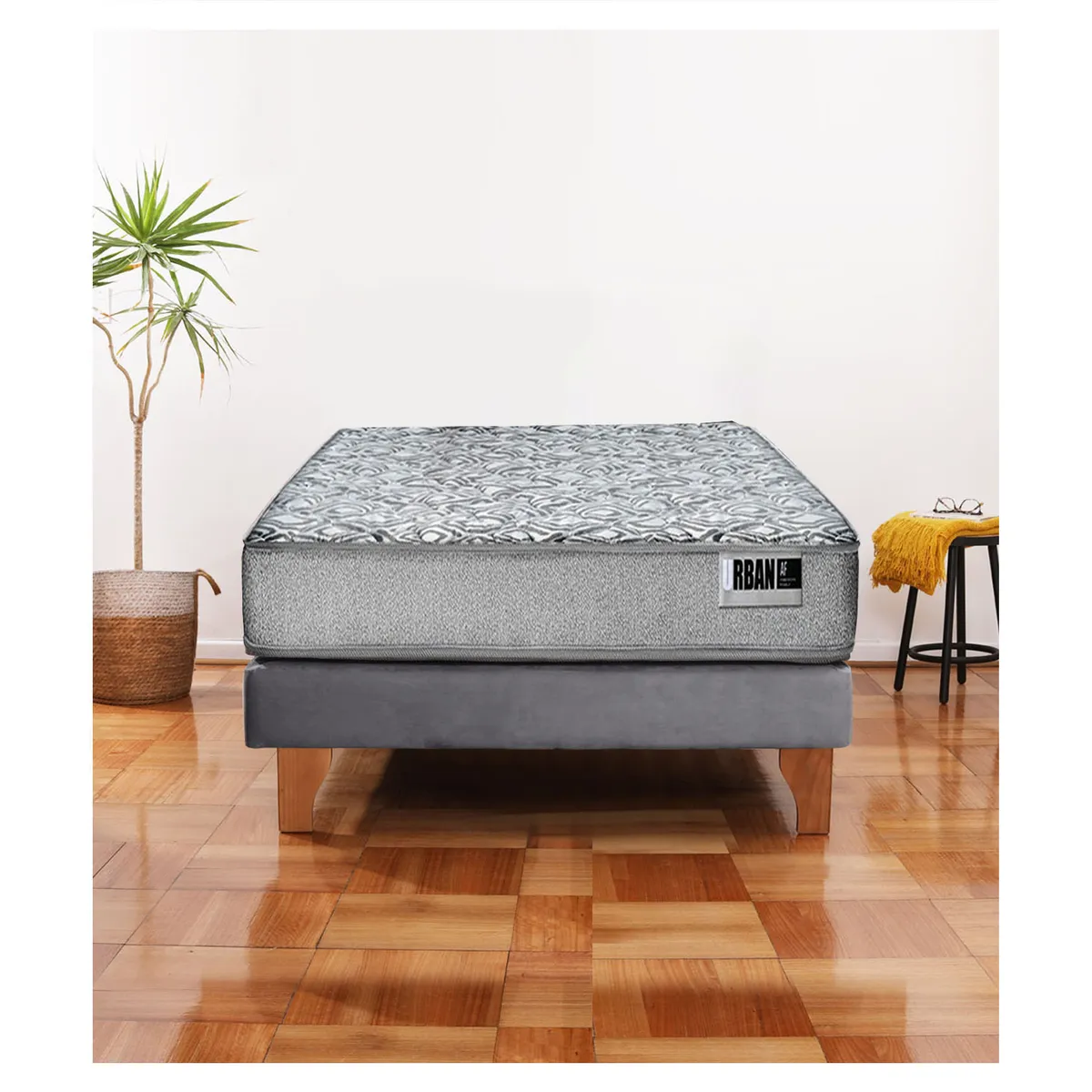 LATAM HOME - Cama Europea Cannon Zen Urban 1.5 Plaza Tela Gris x 190 cm