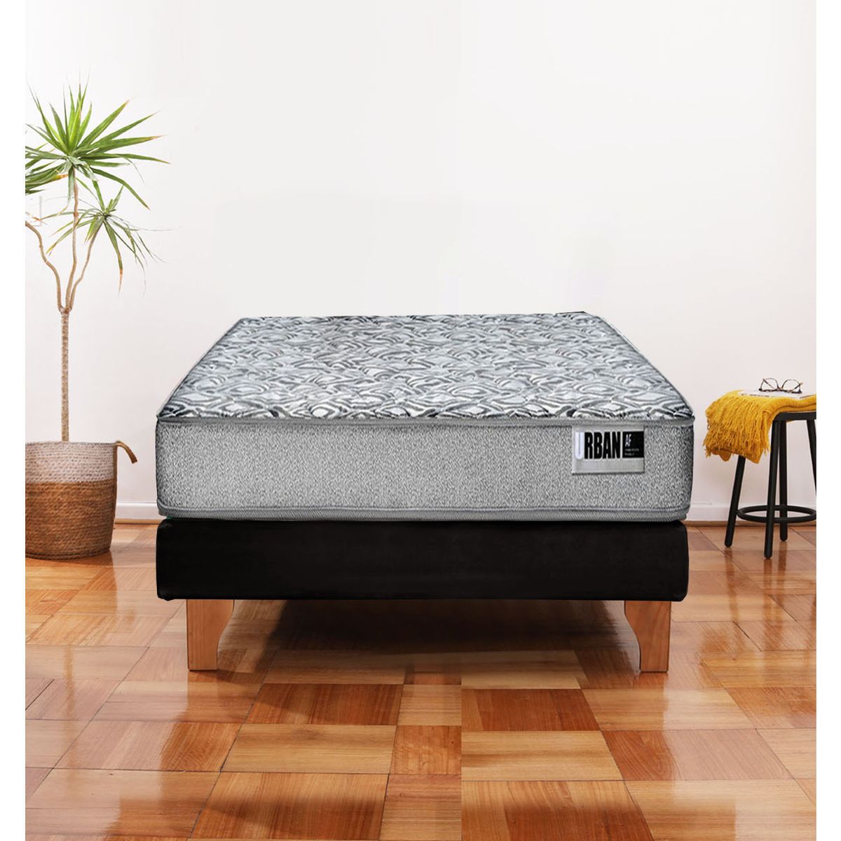 LATAM HOME - Cama Europea Cannon Zen Urban 1.5 Plaza Tela Negro x 190 cm