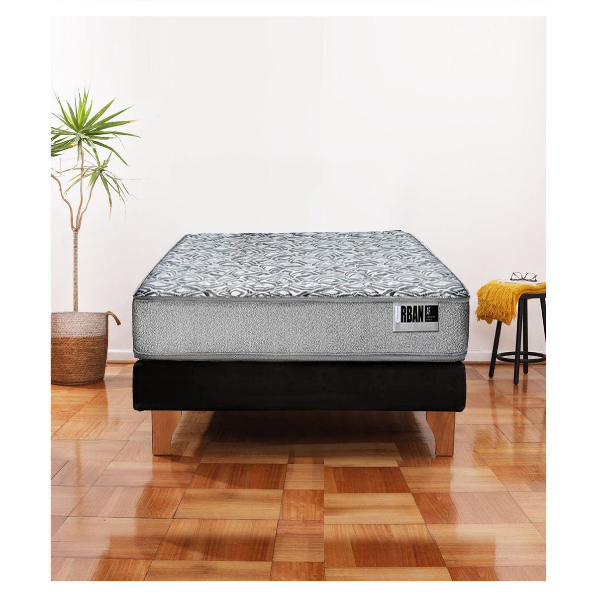 LATAM HOME - Cama Europea Cannon Zen Urban 1.5 Plaza Tela Negro x 190 cm