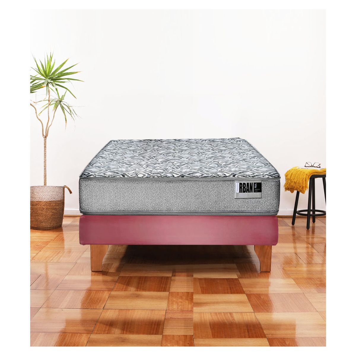 LATAM HOME - Cama Europea Cannon Zen Urban 1.5 Plaza Tela Palo Rosa x 190 cm