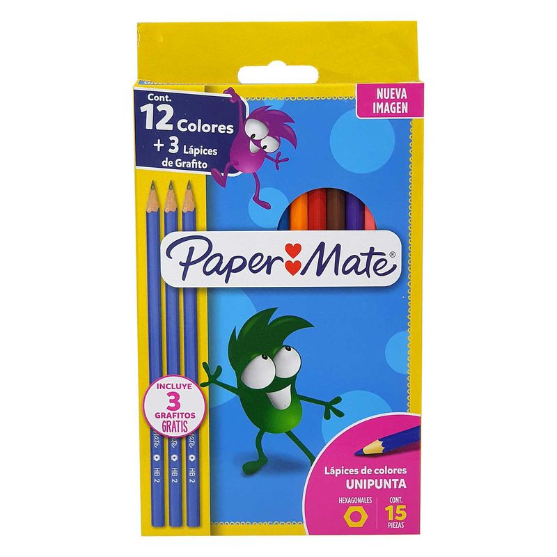 PAPER MATE - Set de 12 lápices de colores + 3 Grafitos HB