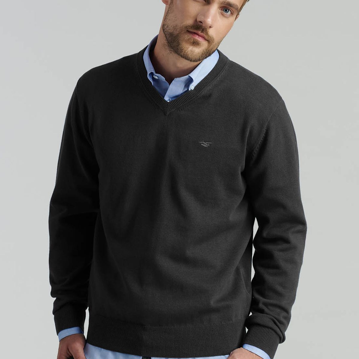 FEROUCH - Sweater V Neck Solido F Smart Casual Negro Ferouch