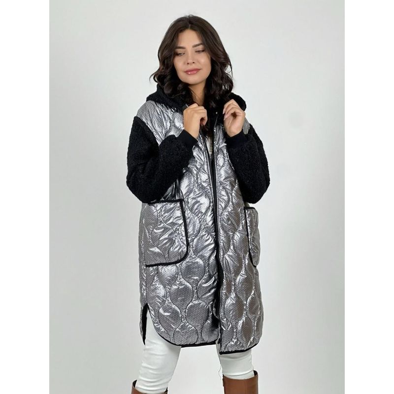 ENIGMATICA BOUTIQUE - Parka Acolchada Metalizada con Chiporro Negro.