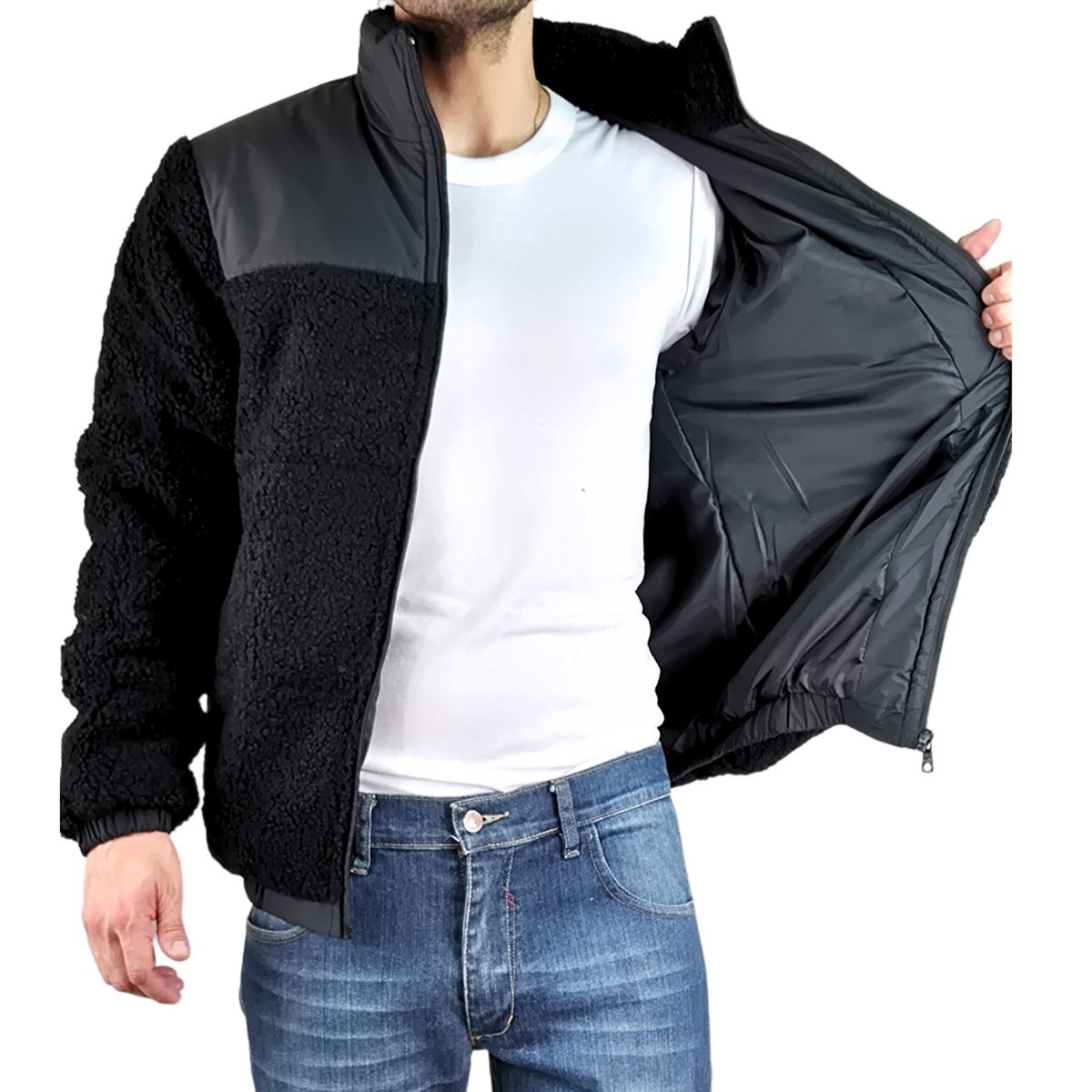 GENERICO - Chaqueta Teddy Hombre Tipo Corderito Gruesa Bolsillos 602