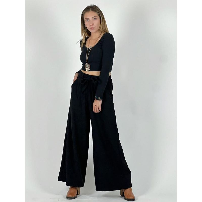 ENIGMATICA BOUTIQUE - Pantalón Palazzo de Cotelé con Cinturón Negro