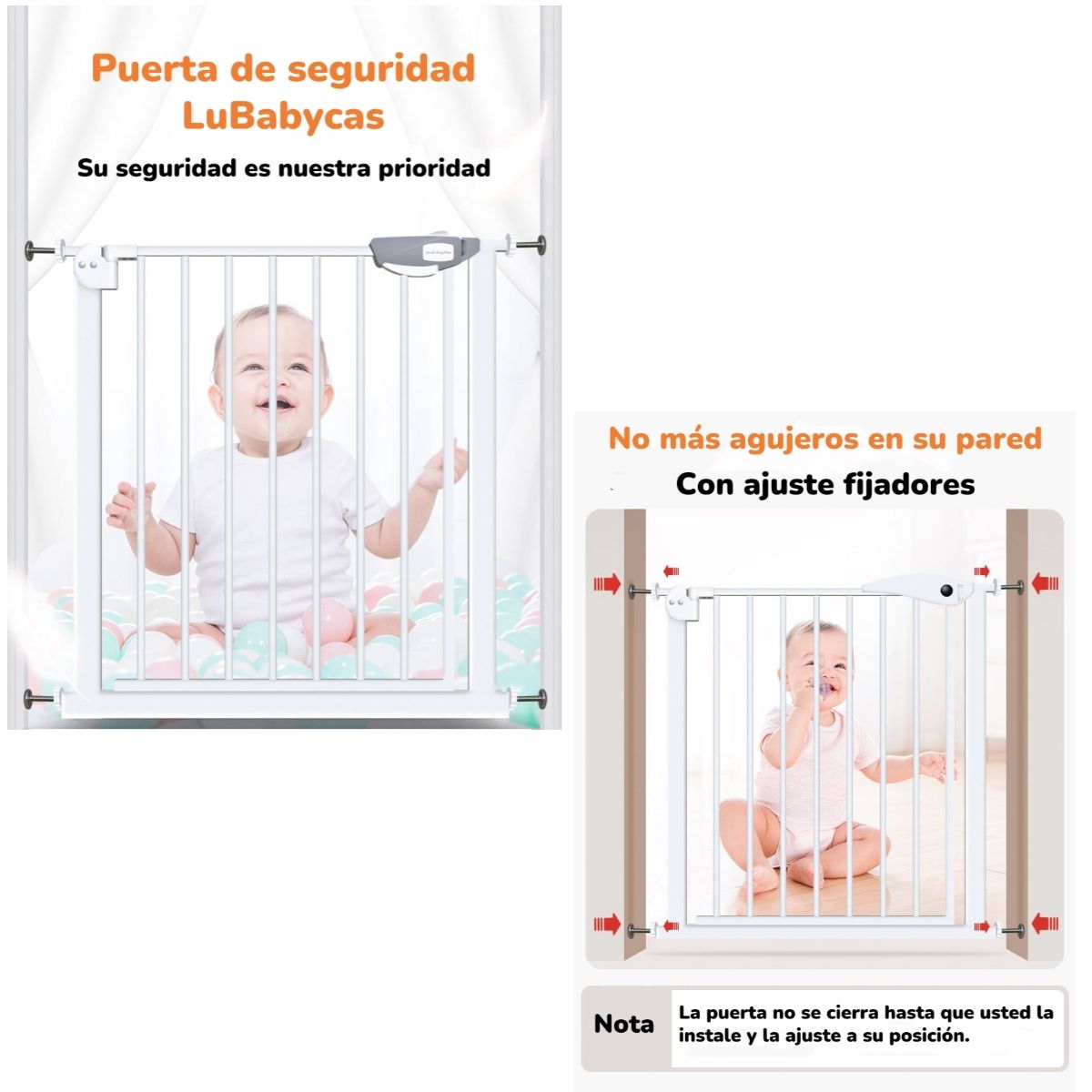 LUBABYCAS - Puerta Seguridad Reja Expandible Bebé 77-102cm LuBabycas