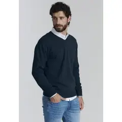 FEROUCH - Sweater V Neck Solido F Smart Casual Azul