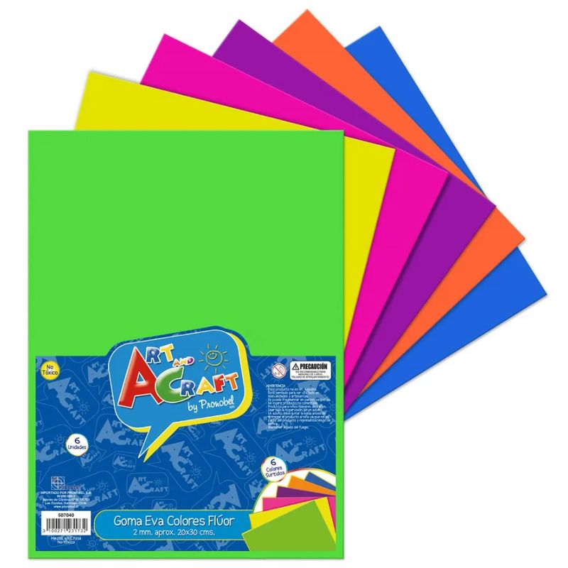 ART AND CRAFT - GOMA EVA COLORES FLUOR 6 PCSBOLSA