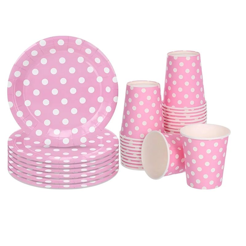 GENERICO - Vajilla De Cumpleaños Platos Vasos Desechables Rosa 20pcs