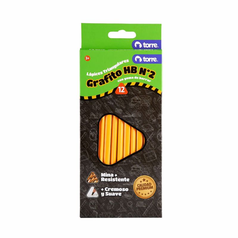 TORRES - Lápiz Grafito Triangular con Goma 12uni Torre