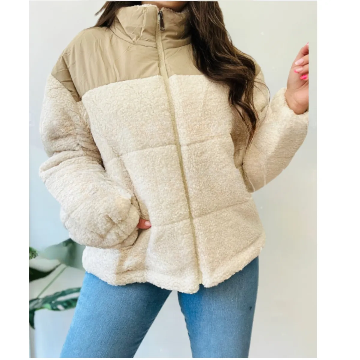 LIKE SHOP - Chaqueta Sherpa Mujer Tipo Corderito Invierno Bolsillos 6088