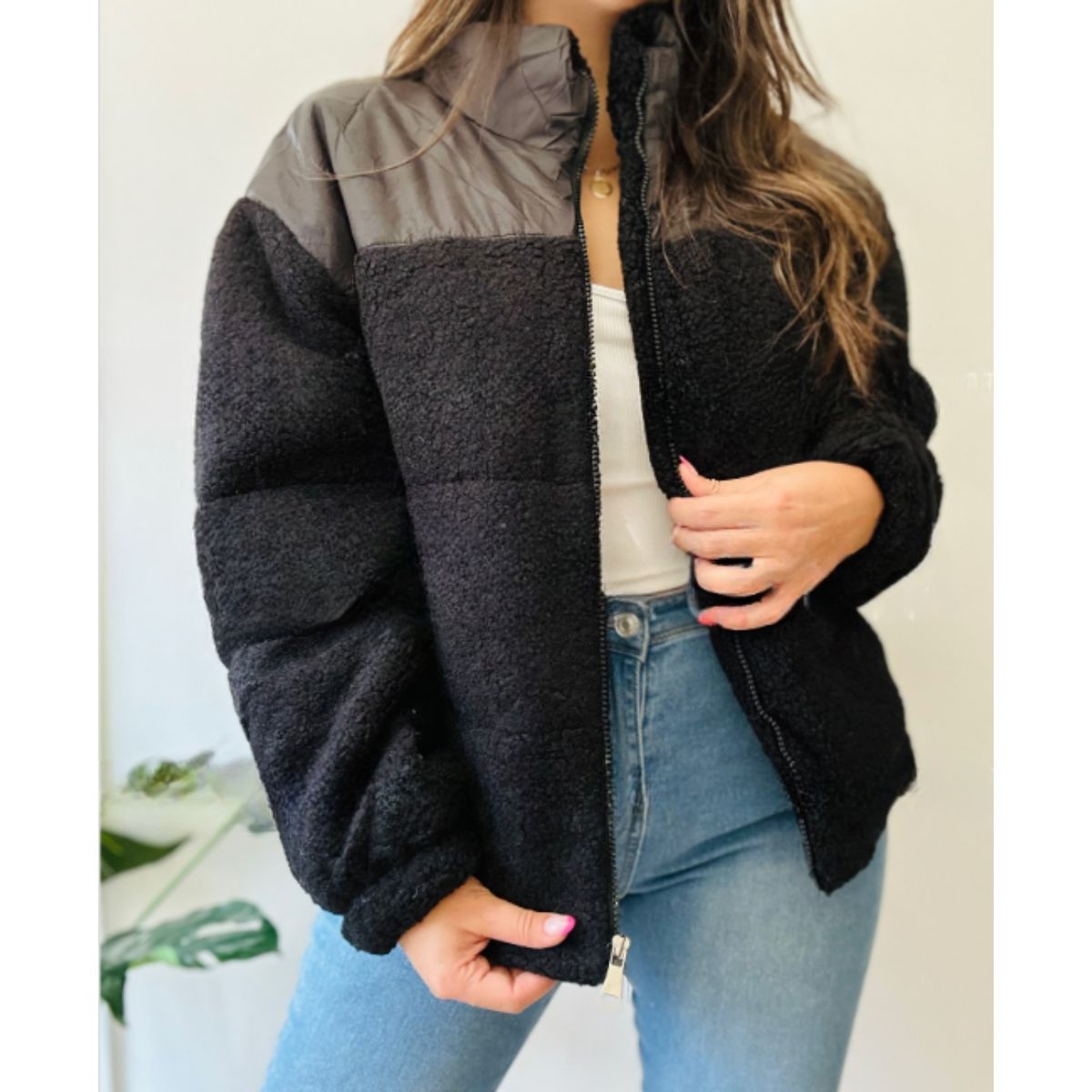 LIKE SHOP - Chaqueta Sherpa Mujer Tipo Corderito Invierno Bolsillos 6088