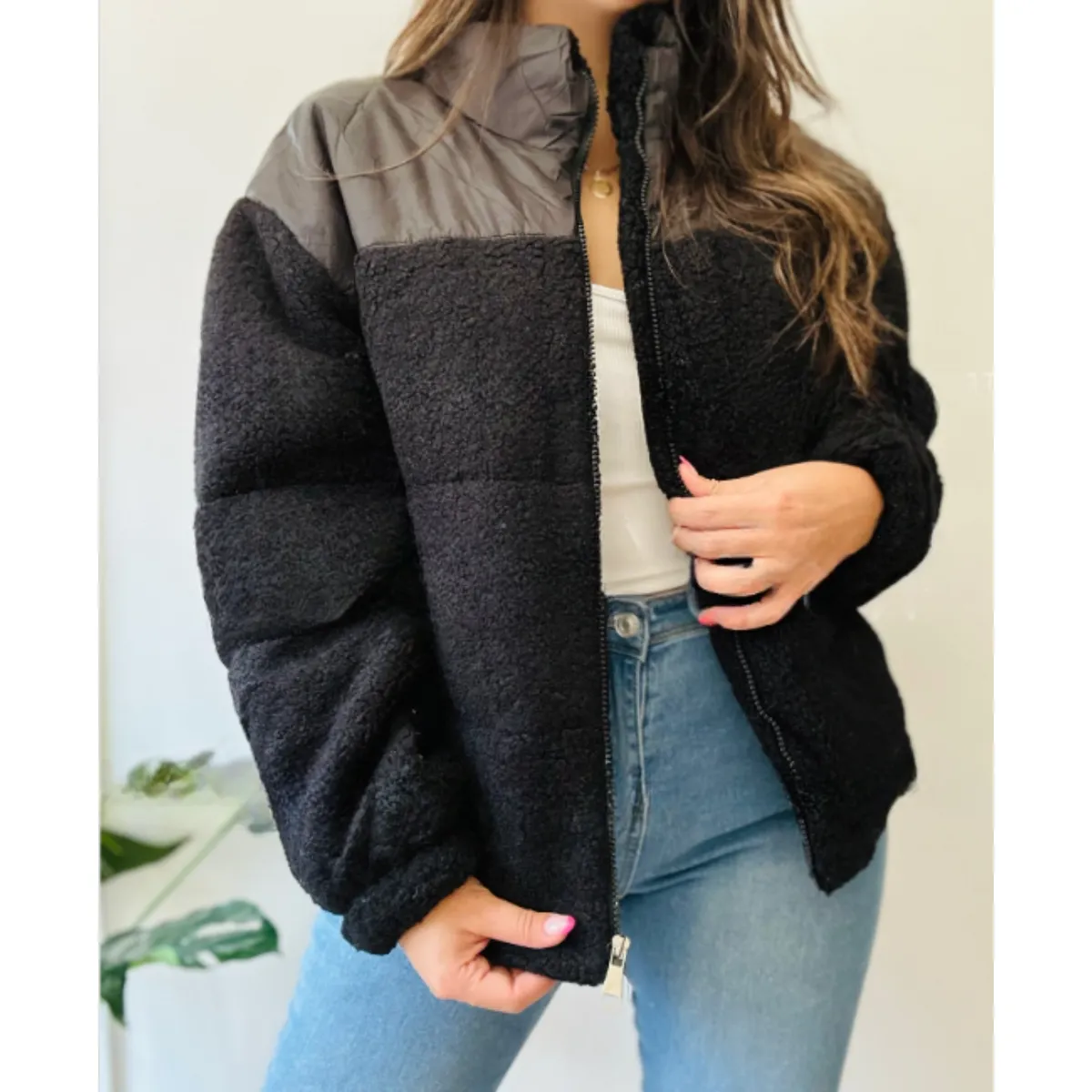 LIKE SHOP - Chaqueta Sherpa Mujer Tipo Corderito Invierno Bolsillos 6088