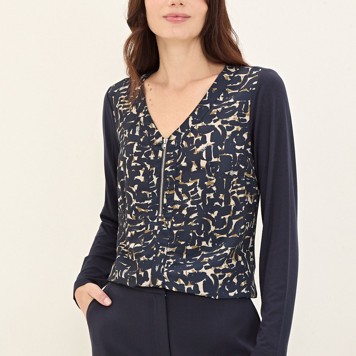 MA GRIFFE - Polera Manga Larga Azul Marino Mujer Magriffe