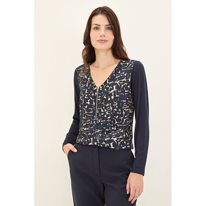 MA GRIFFE - Polera Manga Larga Azul Marino Mujer Magriffe