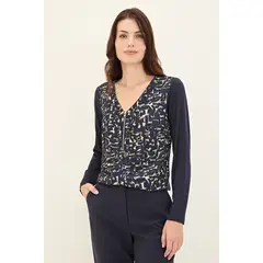 MA GRIFFE - Polera Manga Larga Azul Marino Mujer Magriffe