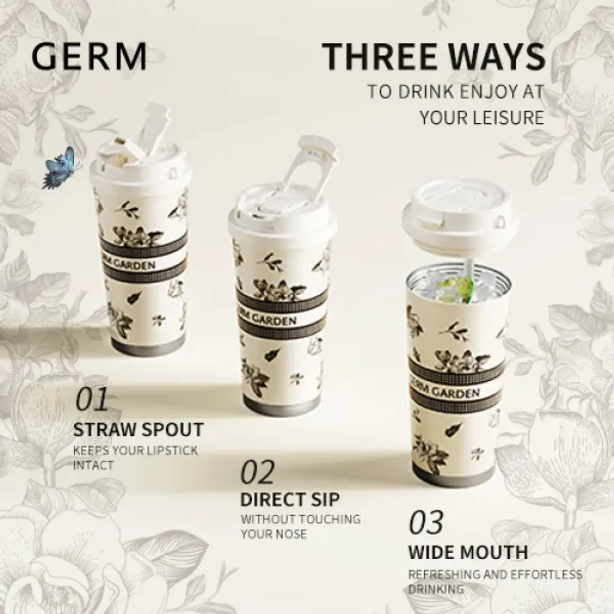 GENERICO - Germ Termo vaso de agua Mantiene Frío O Caliente 500 Ml Antiguo Blanco