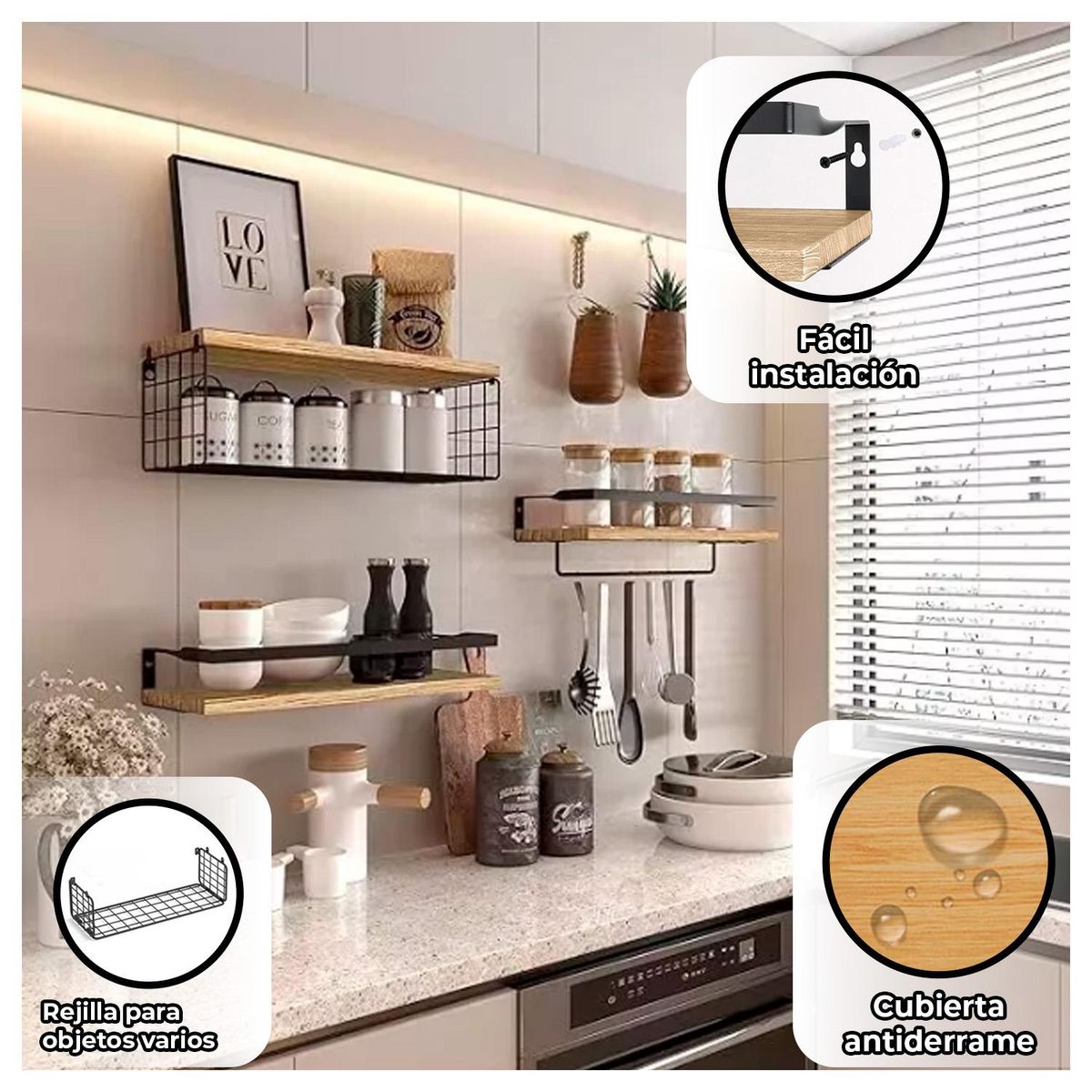 GLOBAL LATIN GROUP - Repisas Decorativas para Cocina, Baño u Oficina 3 Piezas Multifunción