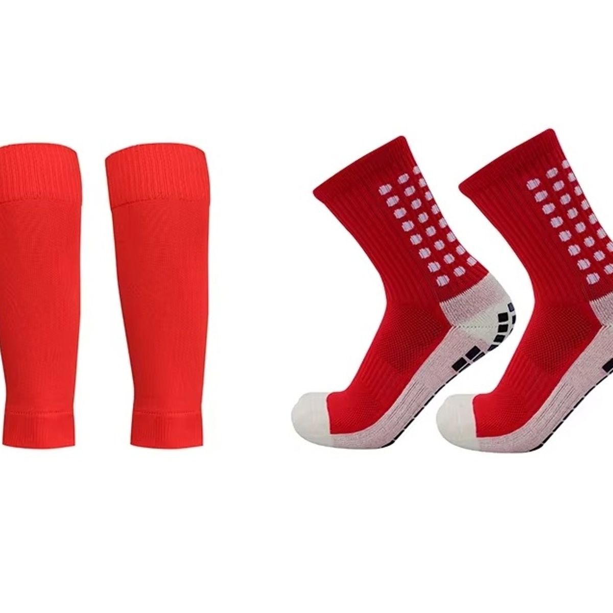 GENERICO - Medias Calcetas Futbol Antideslizante Set 2 + Pantorrillera - Rojo Allinx
