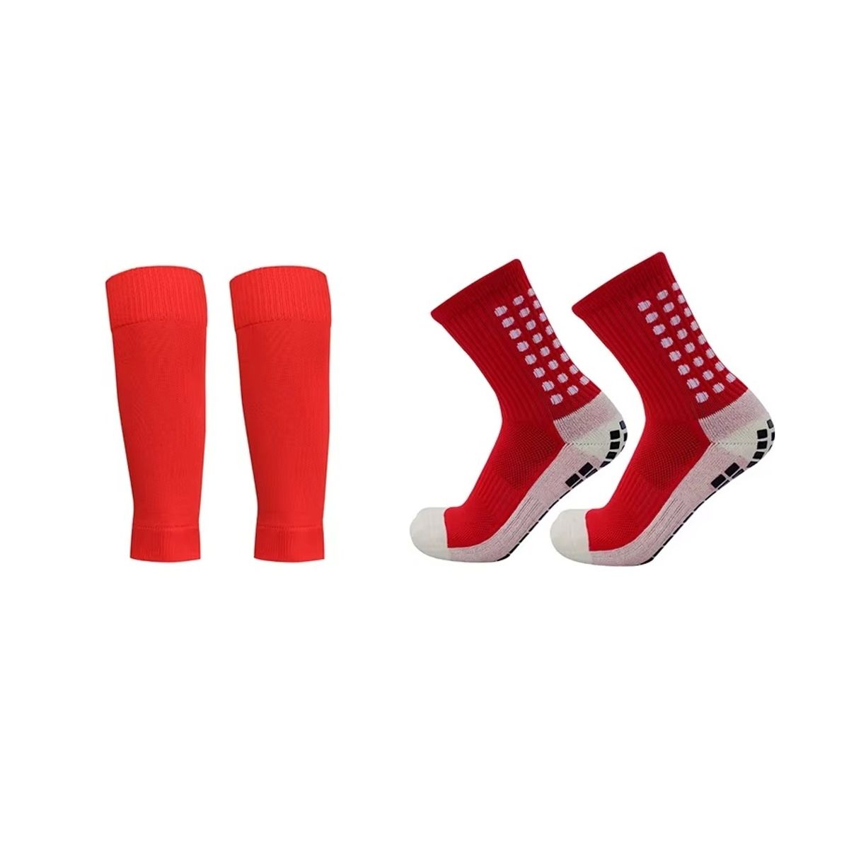 GENERICO - Medias Calcetas Futbol Antideslizante Set 2 + Pantorrillera - Rojo Allinx