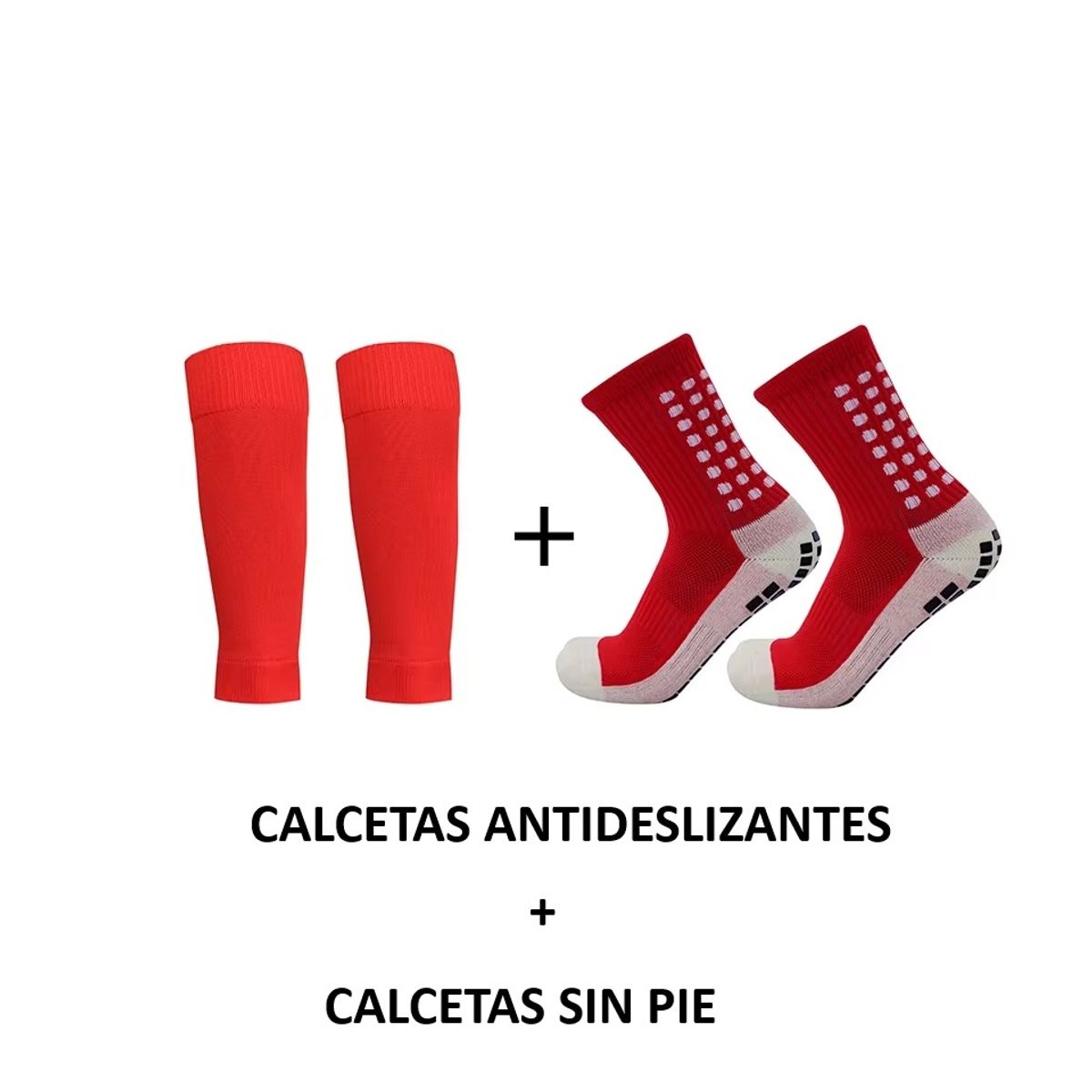 GENERICO - Medias Calcetas Futbol Antideslizante Set 2 + Pantorrillera - Rojo Allinx