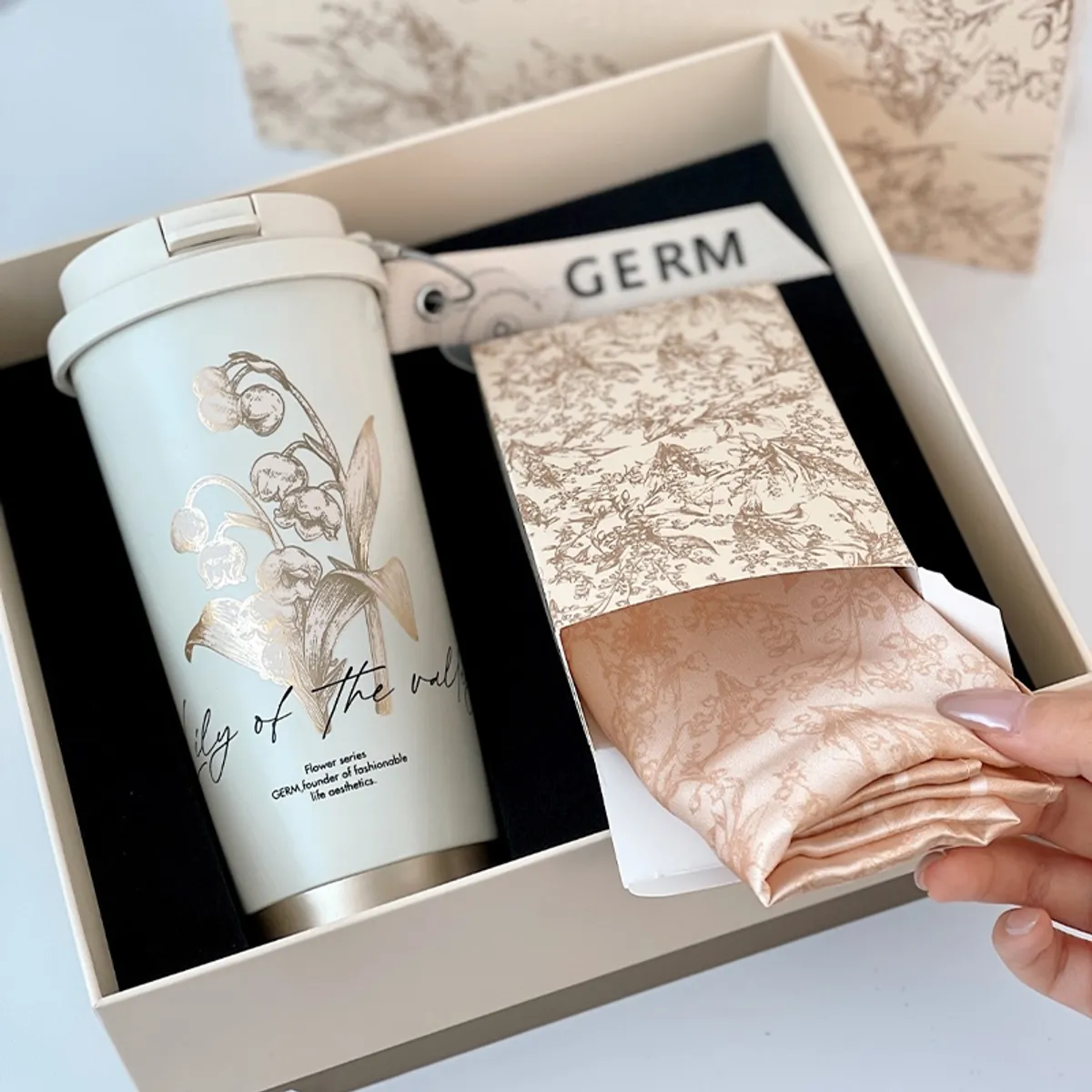 GENERICO - Germ Termo Botella Con Pañuelo de Seda Set Frío Caliente 500ml blanco