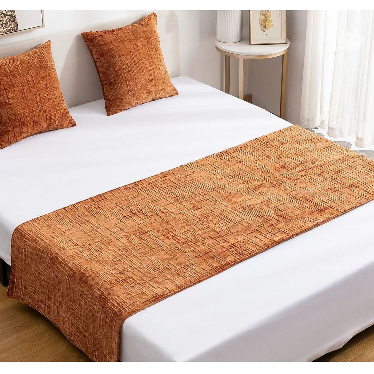 GENERICO - Set Piecera Chenille Color Terracota cm + 2 Fundas cm 2 Plazas o King