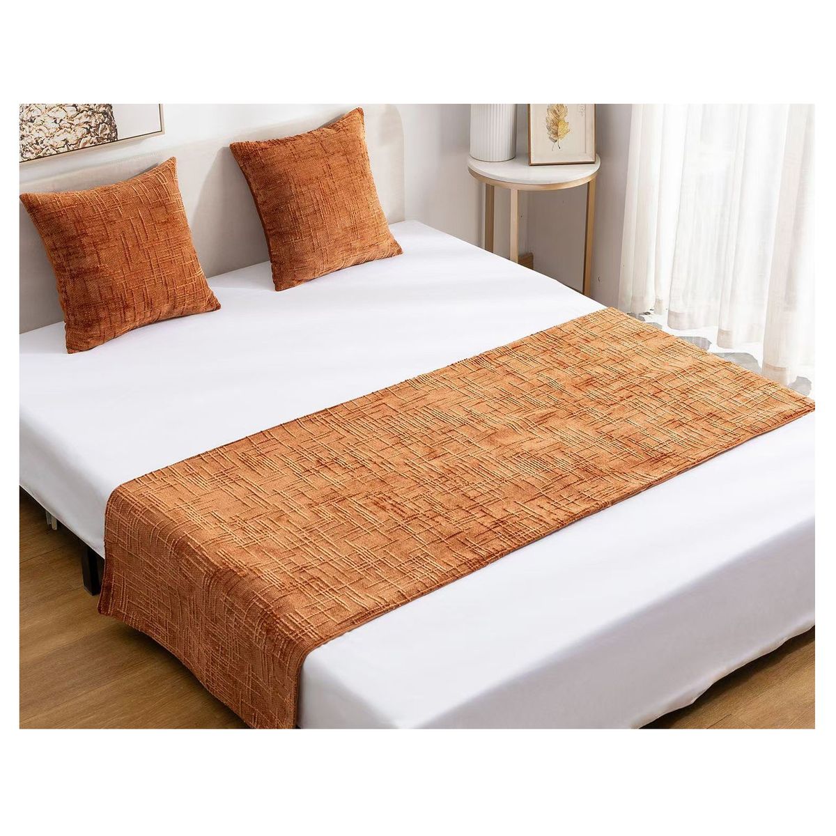 GENERICO - Set Piecera Chenille Color Terracota cm + 2 Fundas cm 2 Plazas o King