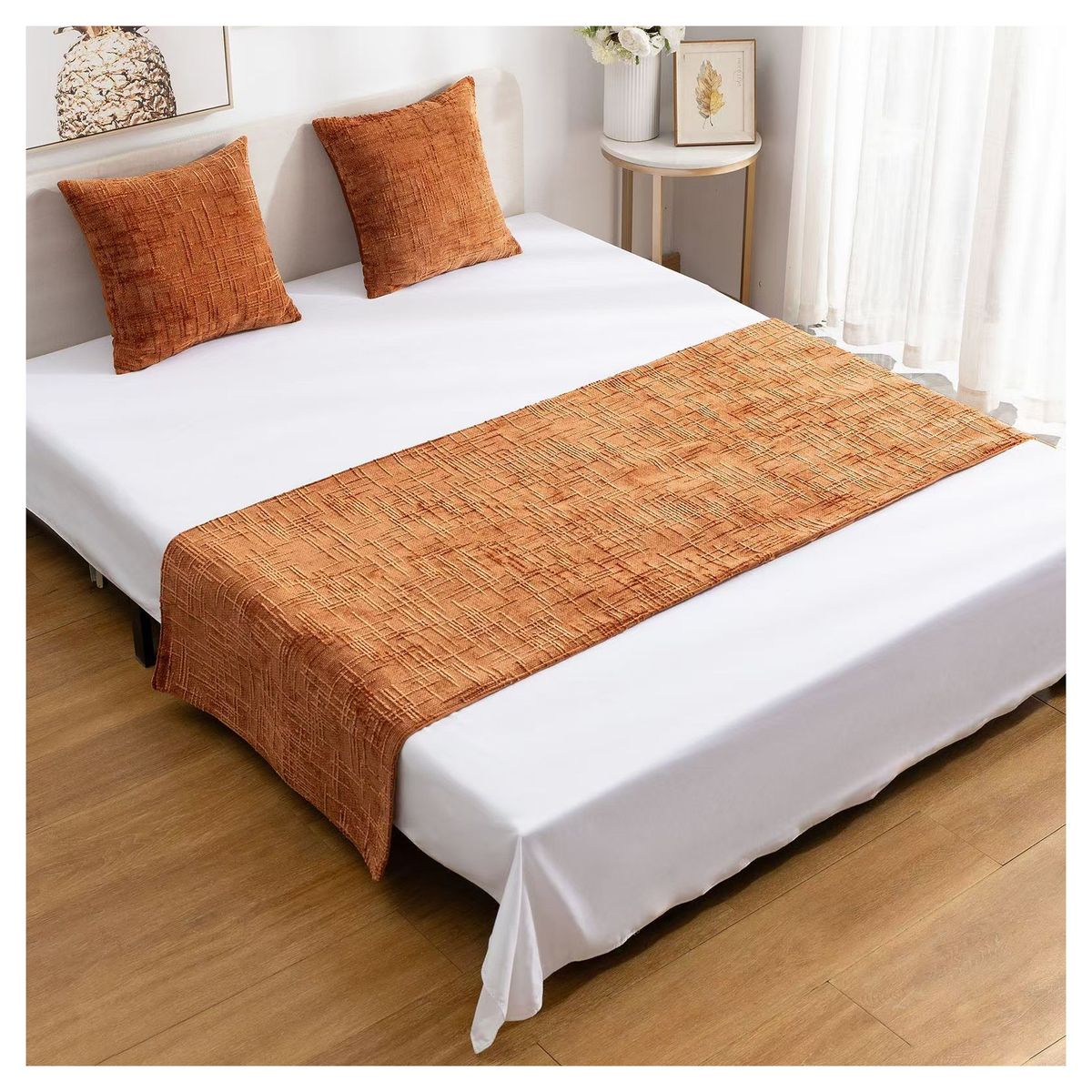 GENERICO - Set Piecera Chenille Color Terracota cm + 2 Fundas cm 2 Plazas o King