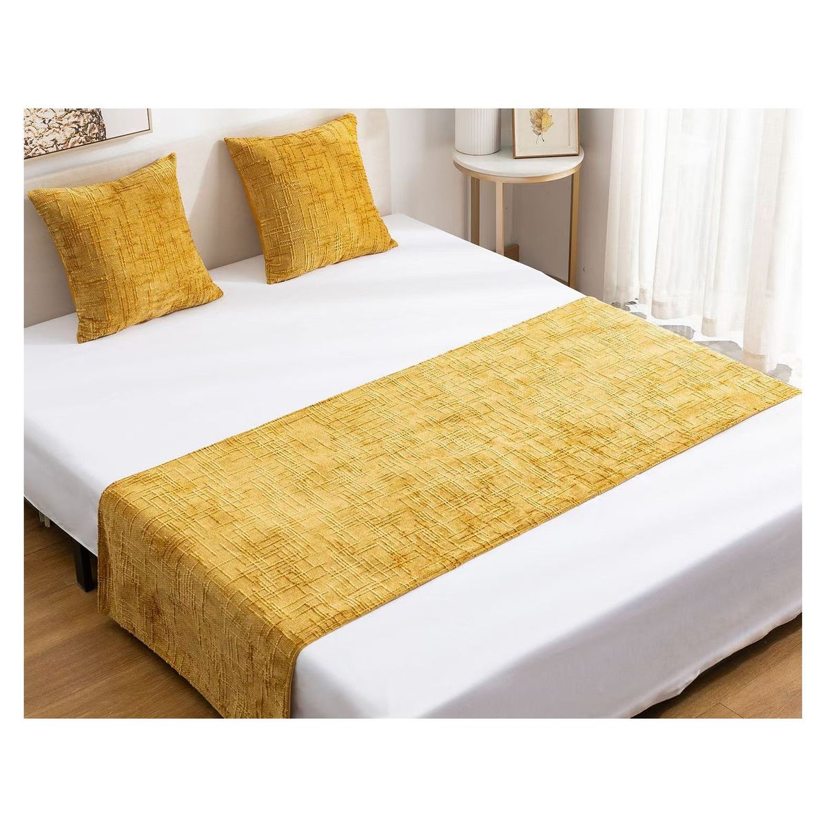 GENERICO - Set Piecera Chenille Mostaza + 2 Fundas cm  2 Plazas o King