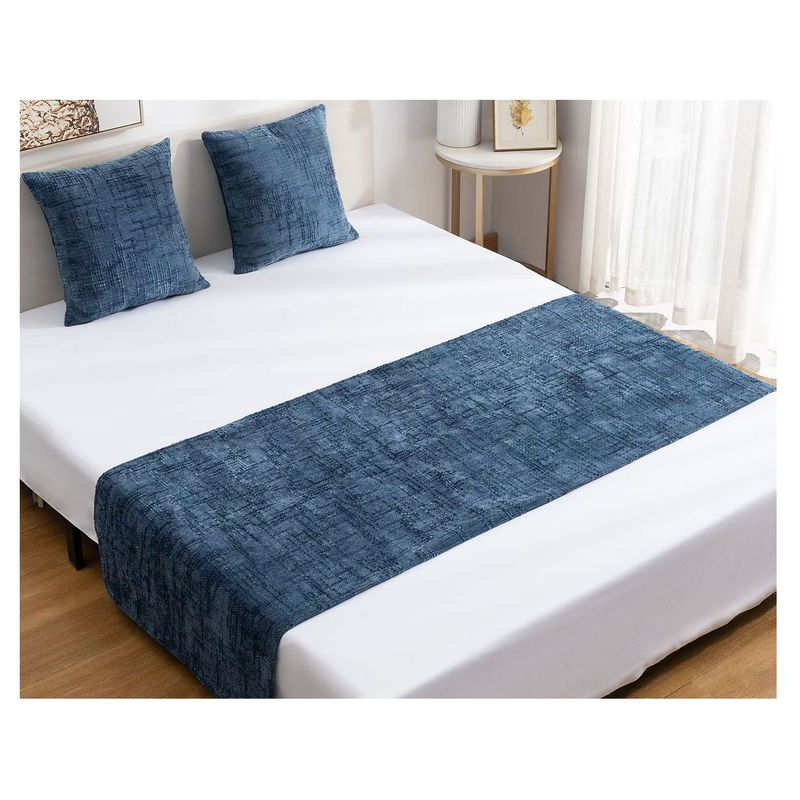 GENERICO - Set Piecera Chenille Azul + 2 Fundas cm  2 Plazas o King