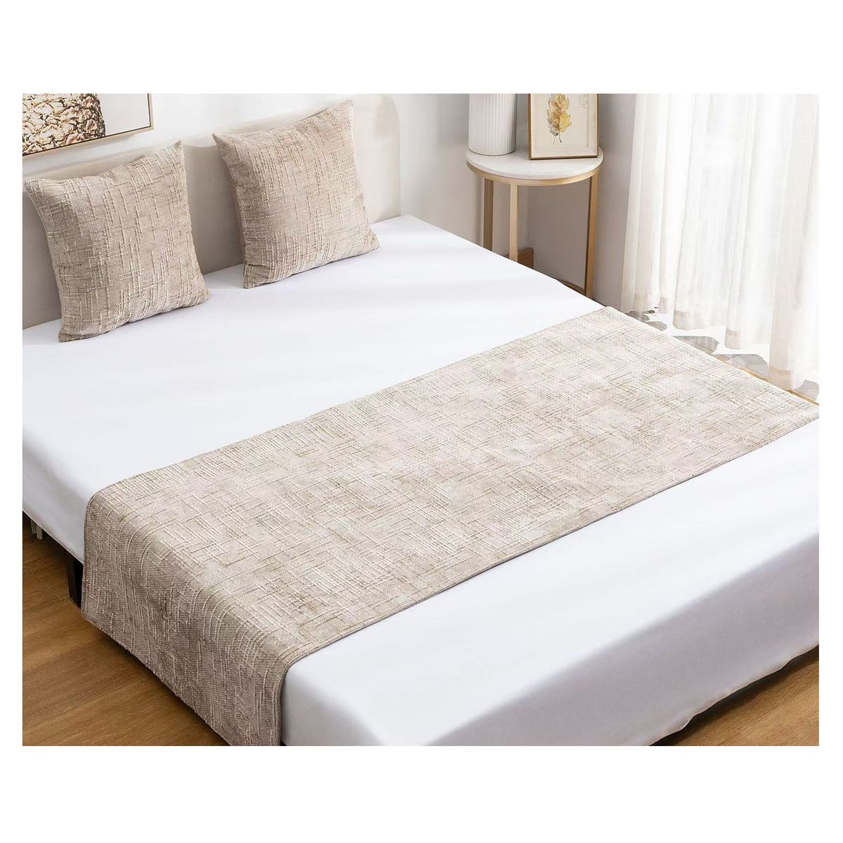 GENERICO - Set Piecera Chenille Beige + 2 Fundas cm  2 Plazas o King