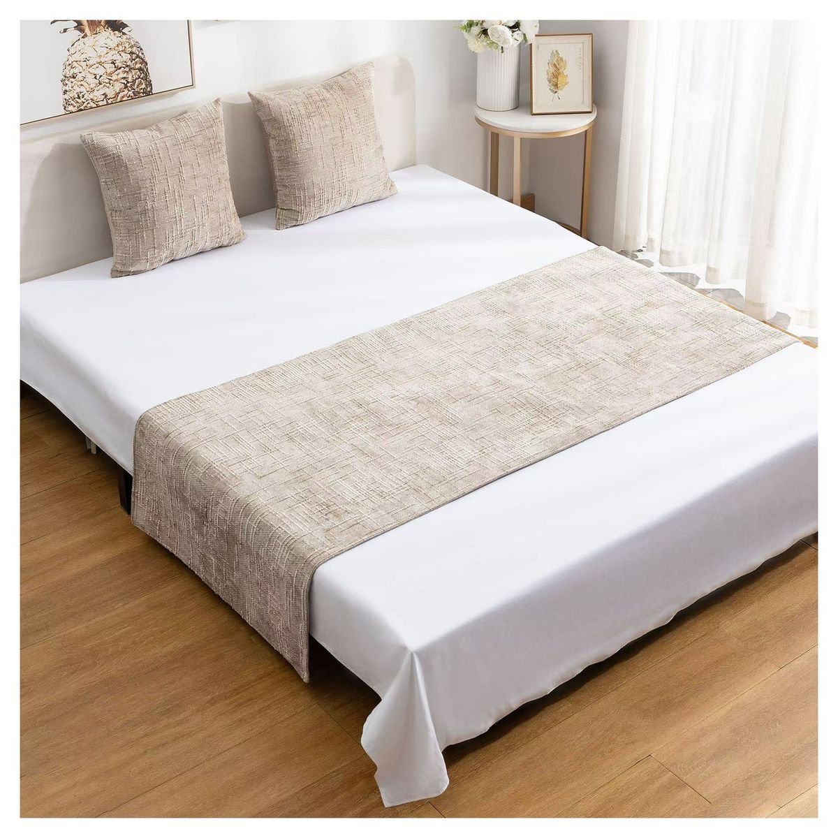 GENERICO - Set Piecera Chenille Beige + 2 Fundas cm  2 Plazas o King