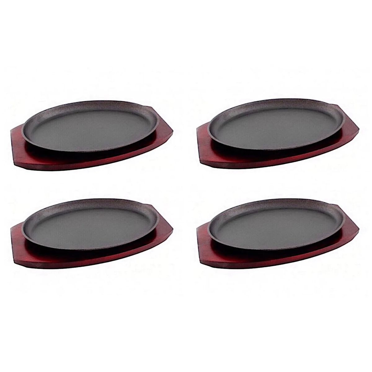 LUGANO - Set 4 Planchas Fierro Fundido 28 cm Con Base Madera