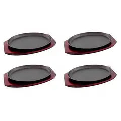 LUGANO - Set 4 Planchas Fierro Fundido 28 cm Con Base Madera.