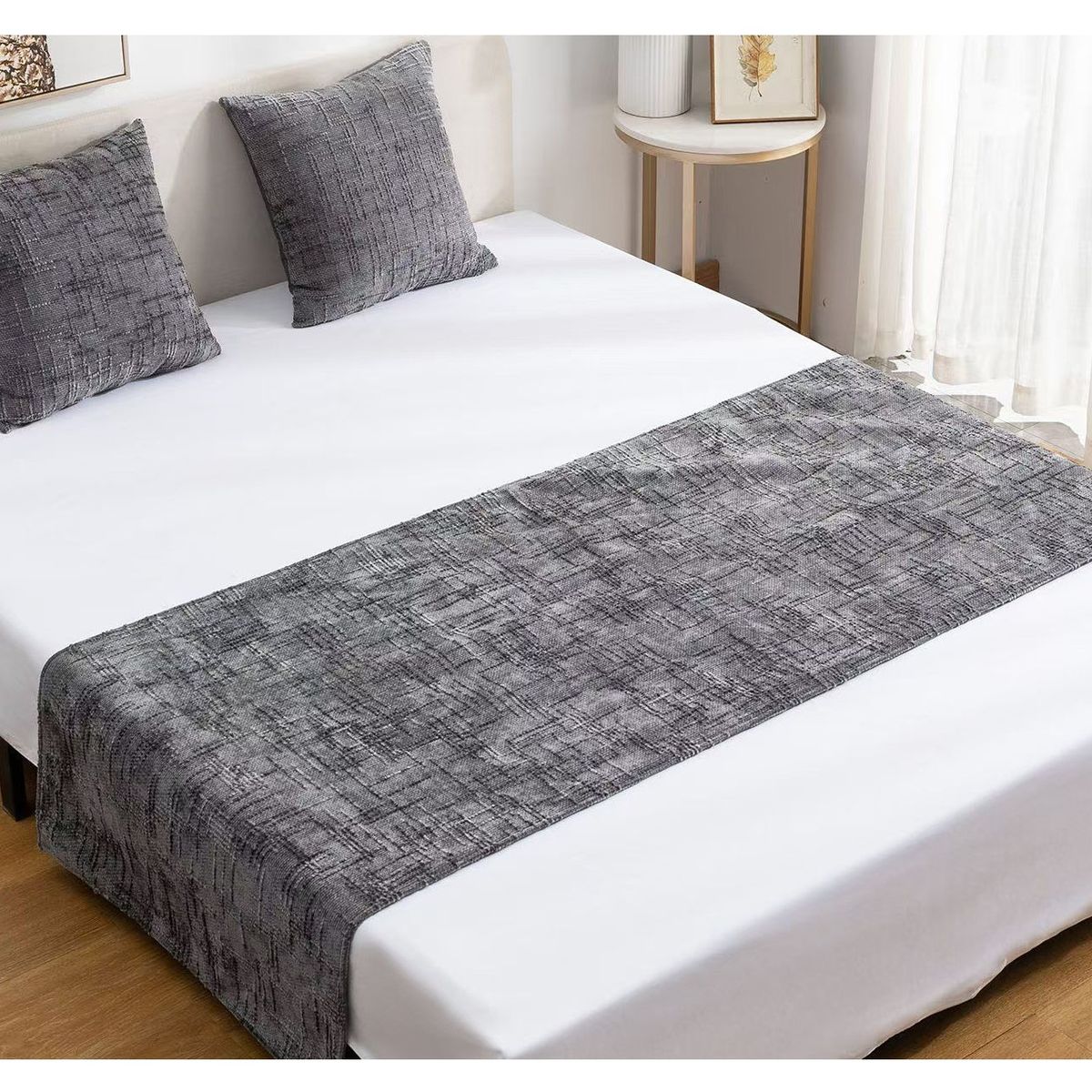 GENERICO - Set Piecera Chenille Gris + 2 Fundas cm  2 Plazas o King