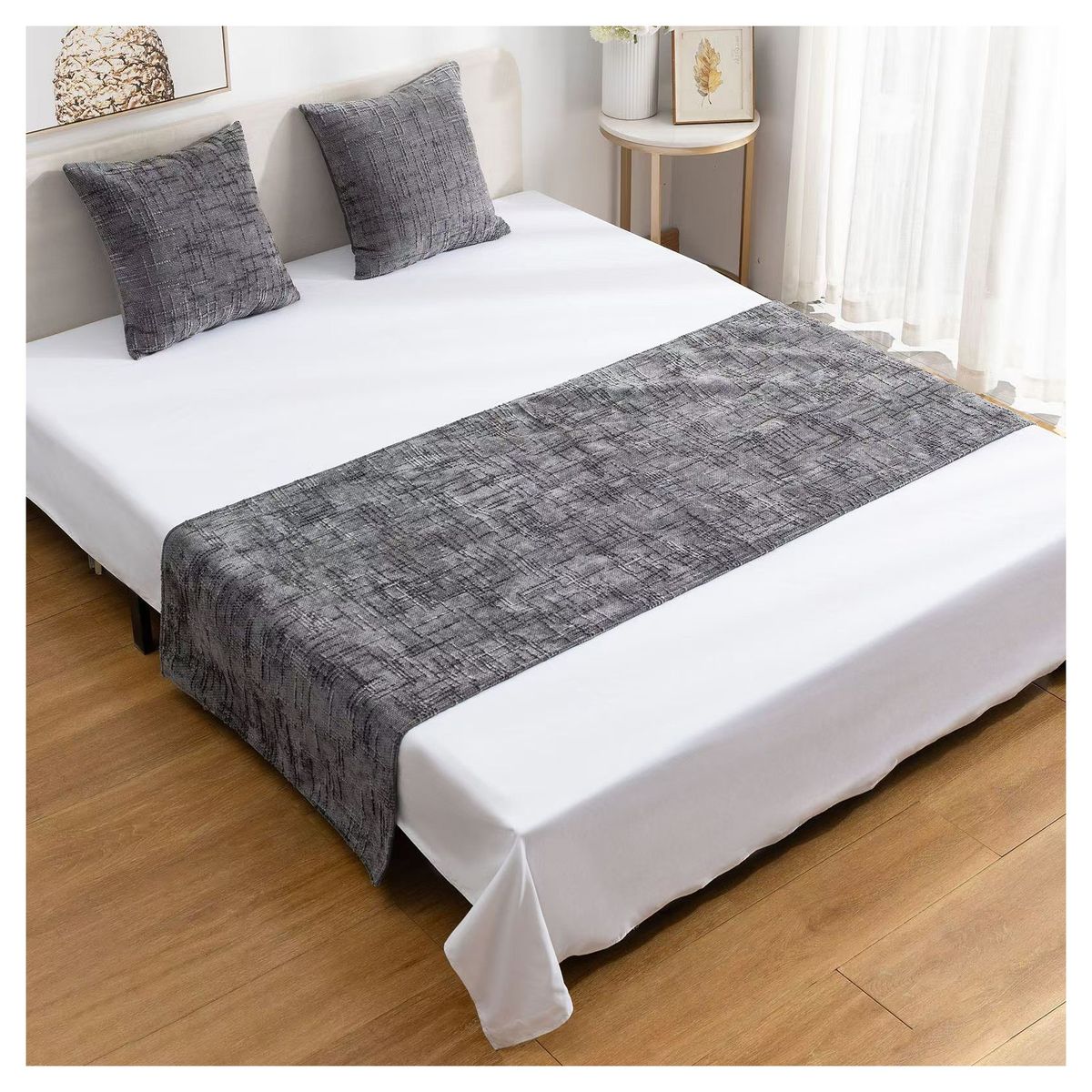 GENERICO - Set Piecera Chenille Gris + 2 Fundas cm  2 Plazas o King