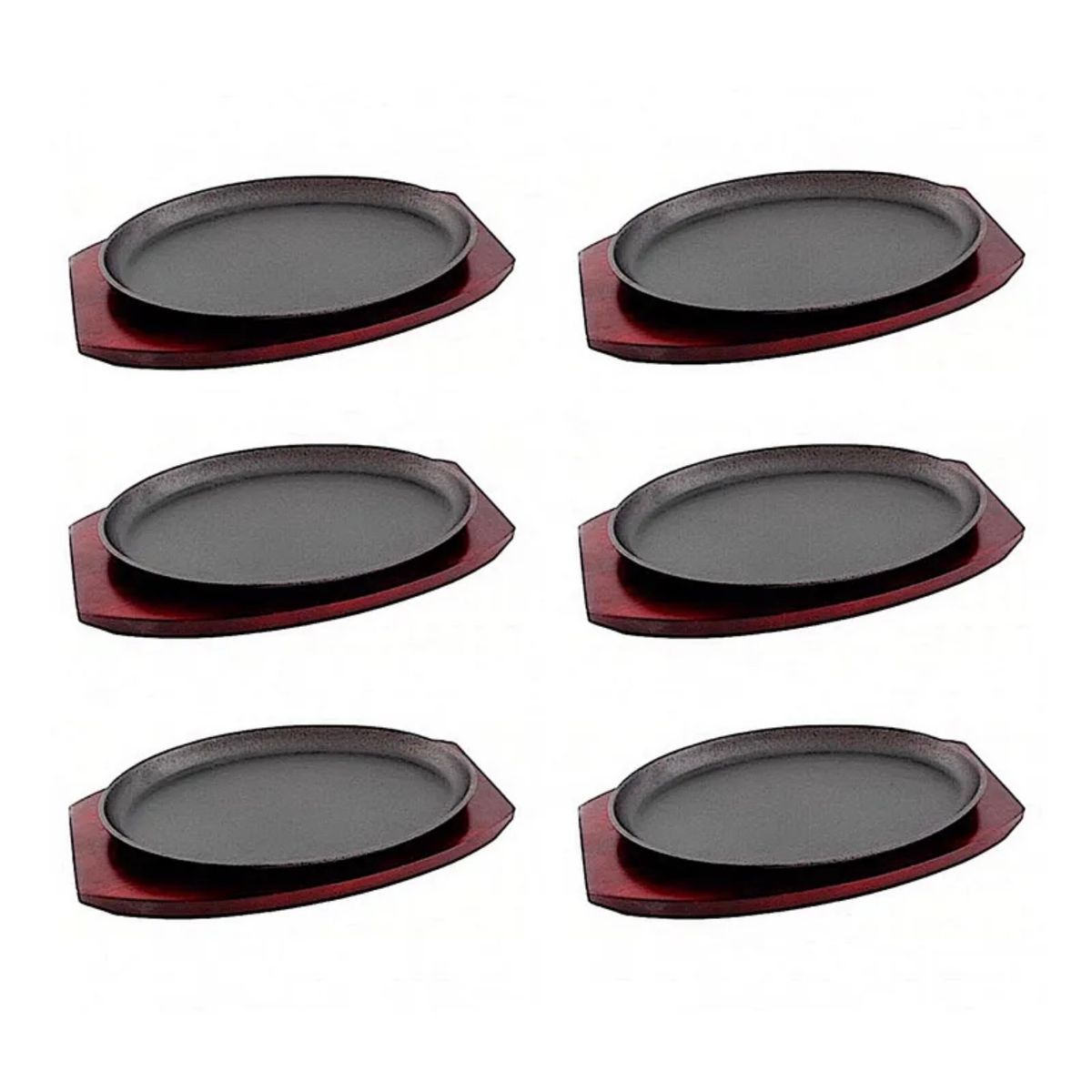 LUGANO - Set 6 Planchas Fierro Fundido 28 cm Con Base Madera