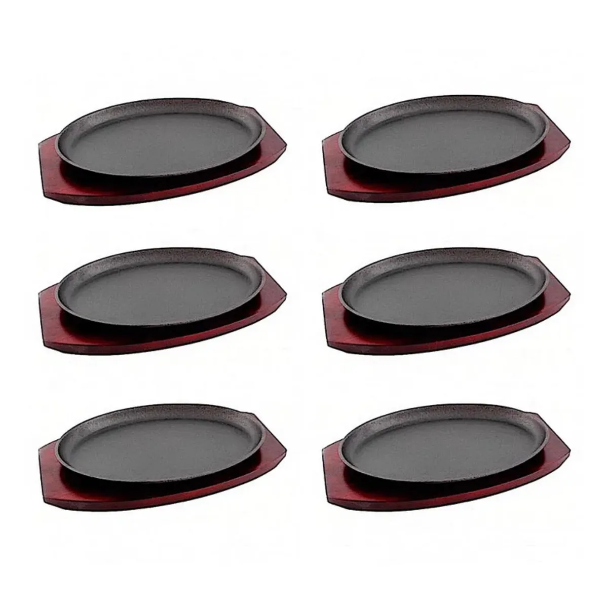 LUGANO - Set 6 Planchas Fierro Fundido 28 cm Con Base Madera