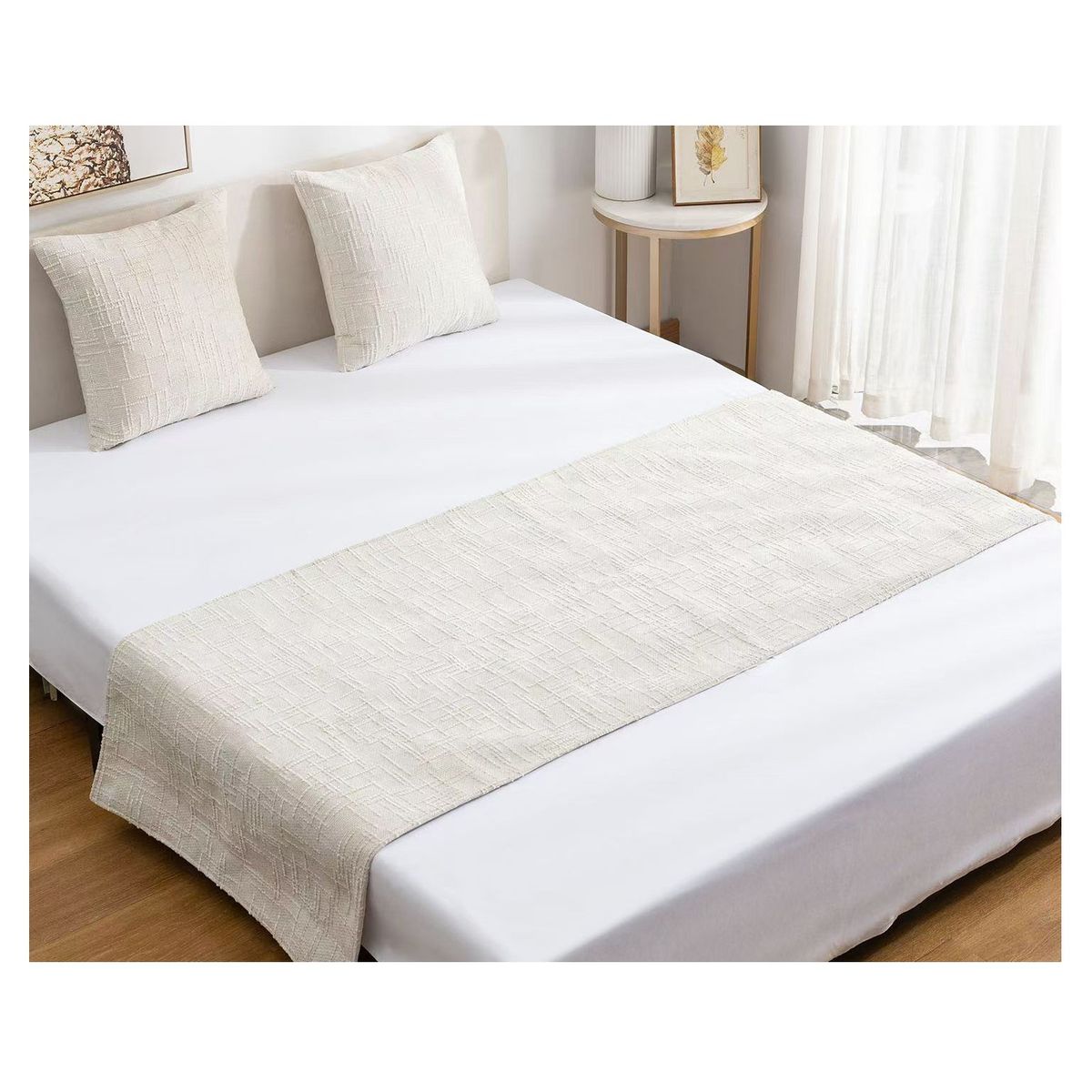 GENERICO - Set Piecera Chenille Crema + 2 Fundas cm  2 Plazas o King