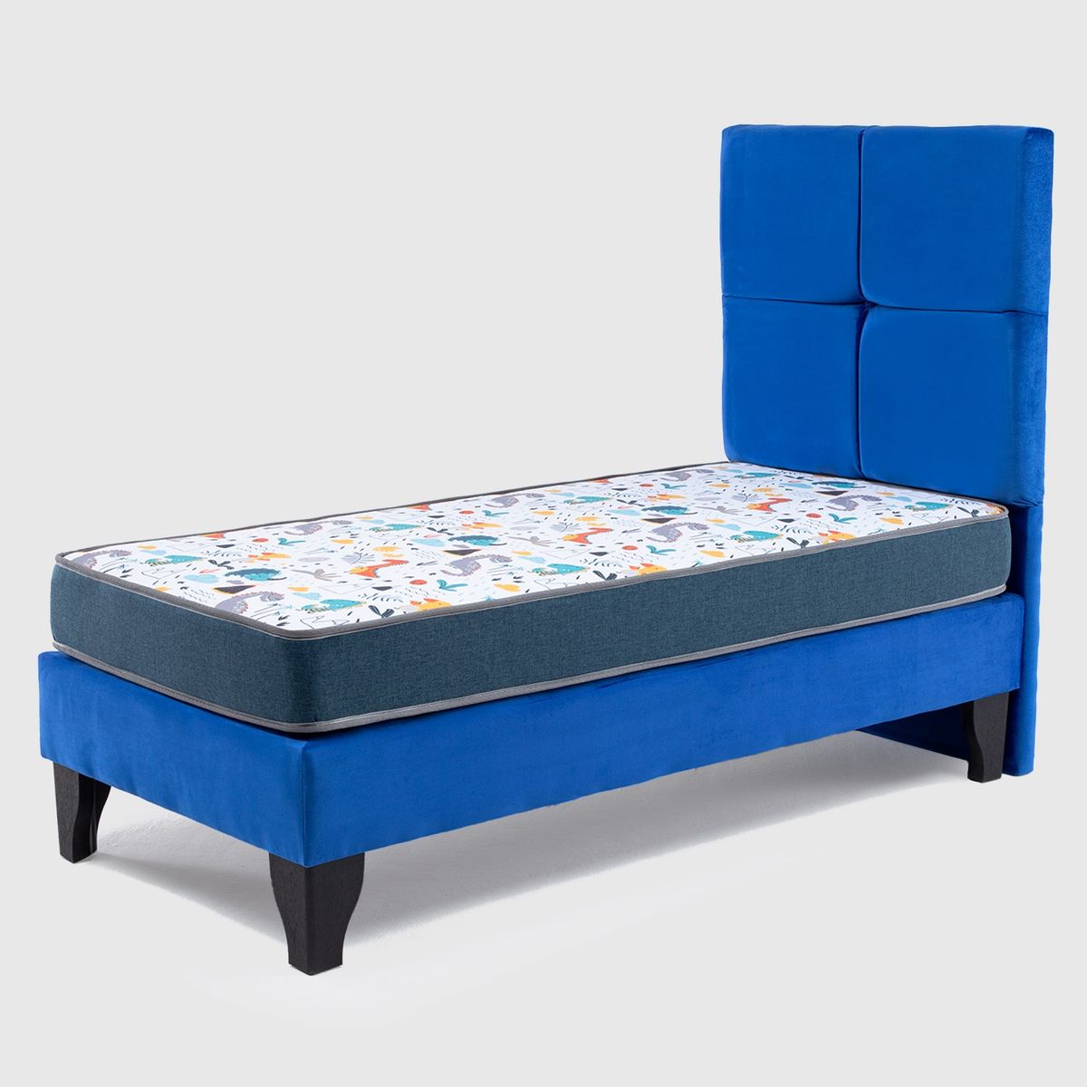 COLBOX - Cama Europea AF Tap-Blanca + Respaldo Zeus 1 Plazas Azul