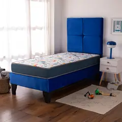COLBOX - Cama Europea AF Tap-Blanca + Respaldo Zeus 15 Plazas Azul