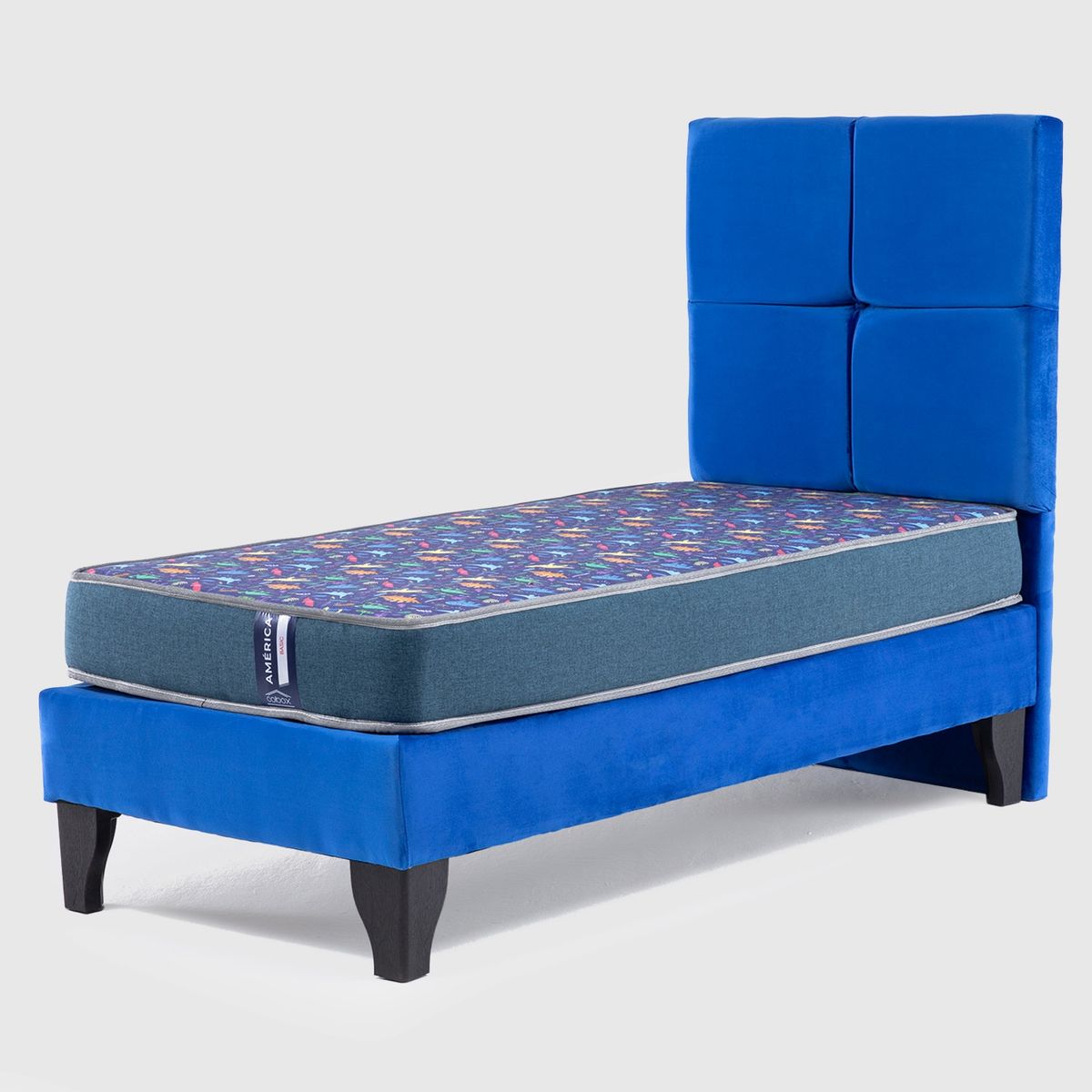COLBOX - Cama Europea AF Tap-Azul + Respaldo Zeus 1,5 Plazas Azul
