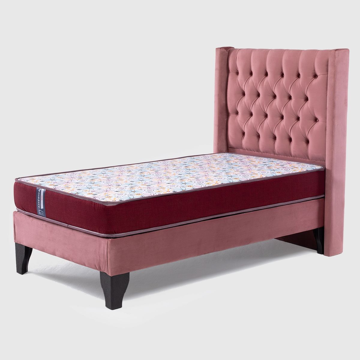 COLBOX - Cama Europea AF Tap-Blanca + Respaldo Hades 1,5 Plazas Rosa