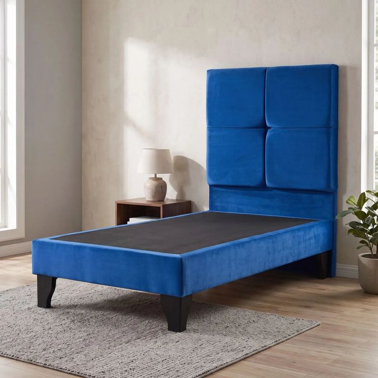 Base con Respaldo Zeus 1.5 Plazas Felpa Azul 105x190 Cm Infantil Patas Incluidas
