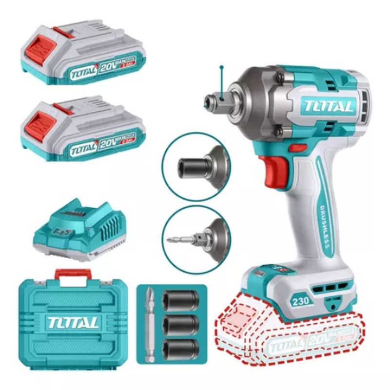 TOTAL TOOLS - Pistola  Llave De Impacto 20v Brushles 230nm Total.