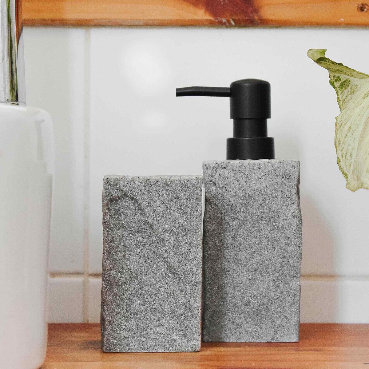 DECO EXPRESS - Set 2 accesorios de baño Dispensador de jabón y Vaso Rock