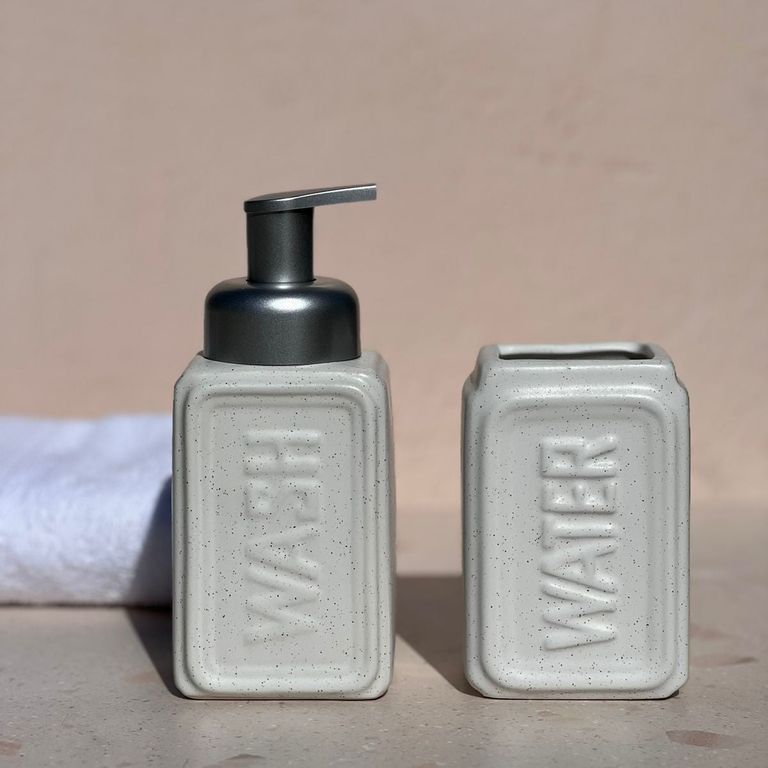 Set 2 accesorios de bano Dispensador de jabon y Vaso Ceramica Blanco