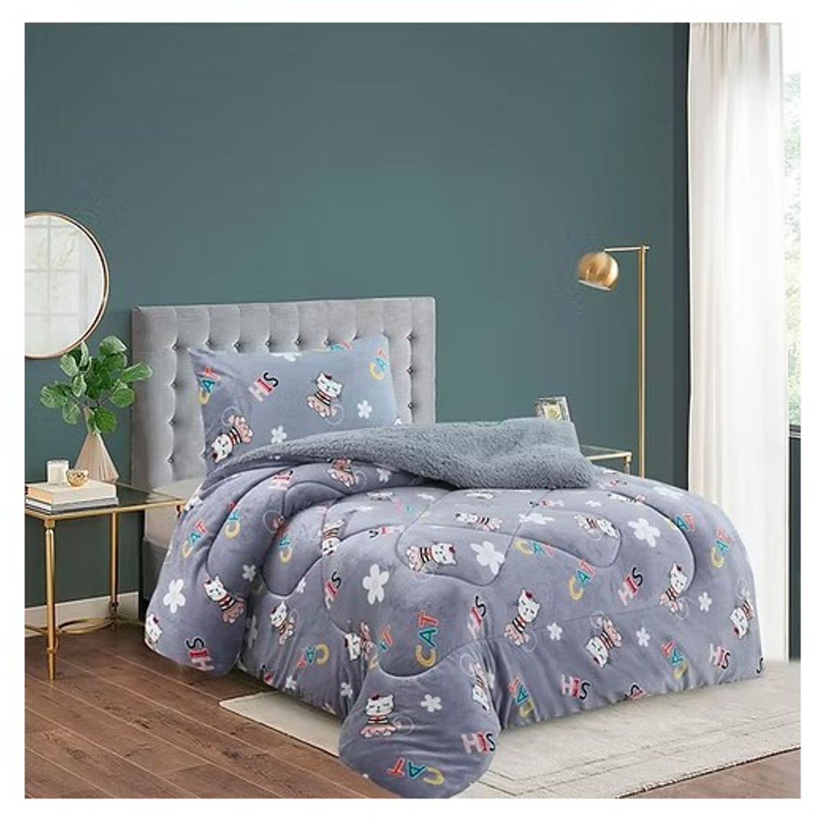 GENERICO - Cobertor de invierno Plush con chiporro 1,5 Plaza - Gris Gatita